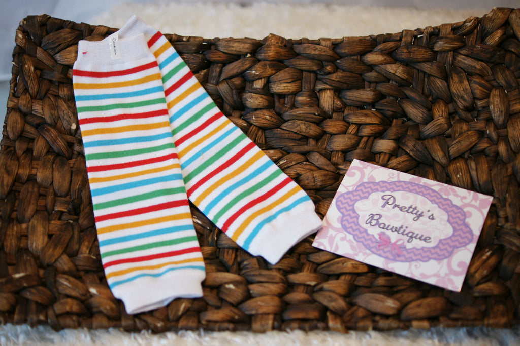 Multi color stripe Leg Warmers-Baby leg warmers/Photo Prop Cream White mulit color stripe UNISEX - Pretty's Bowtique