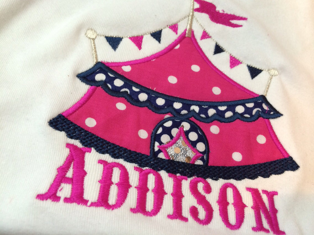 Circus Under the BIG tent shirt with AGE.  Perfect for a trip to the circus or a Circus party bodysuit - Pretty's Bowtique