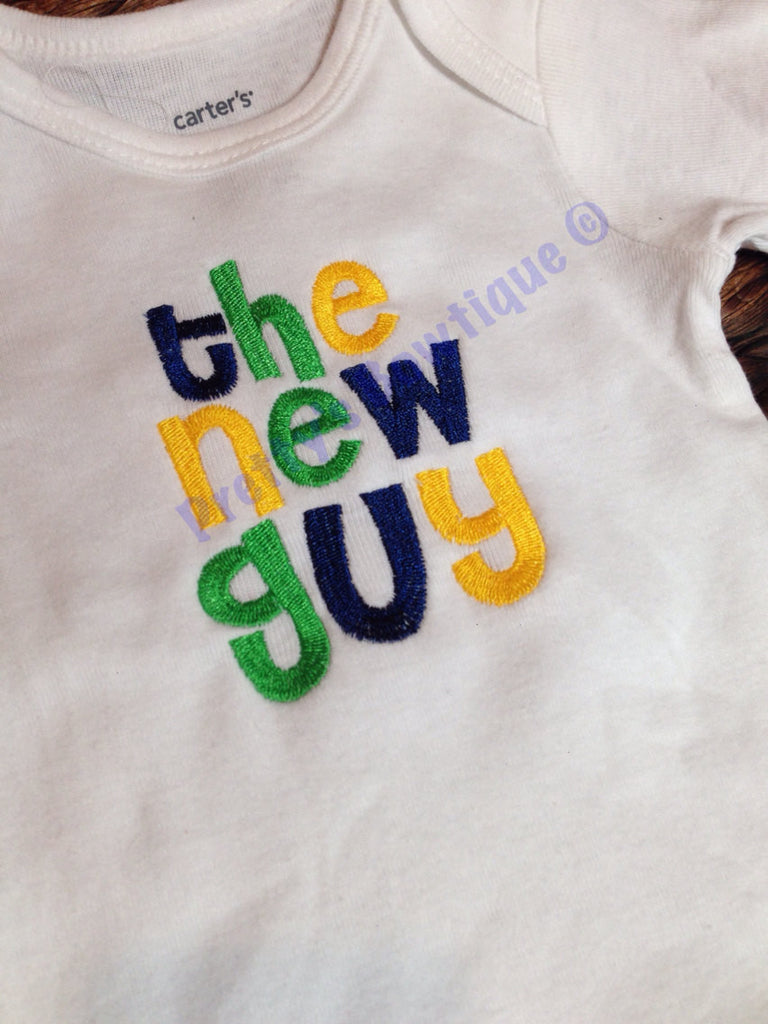 Baby boy bodysuit -- The New Guy -- coming home bodysuit - Pretty's Bowtique