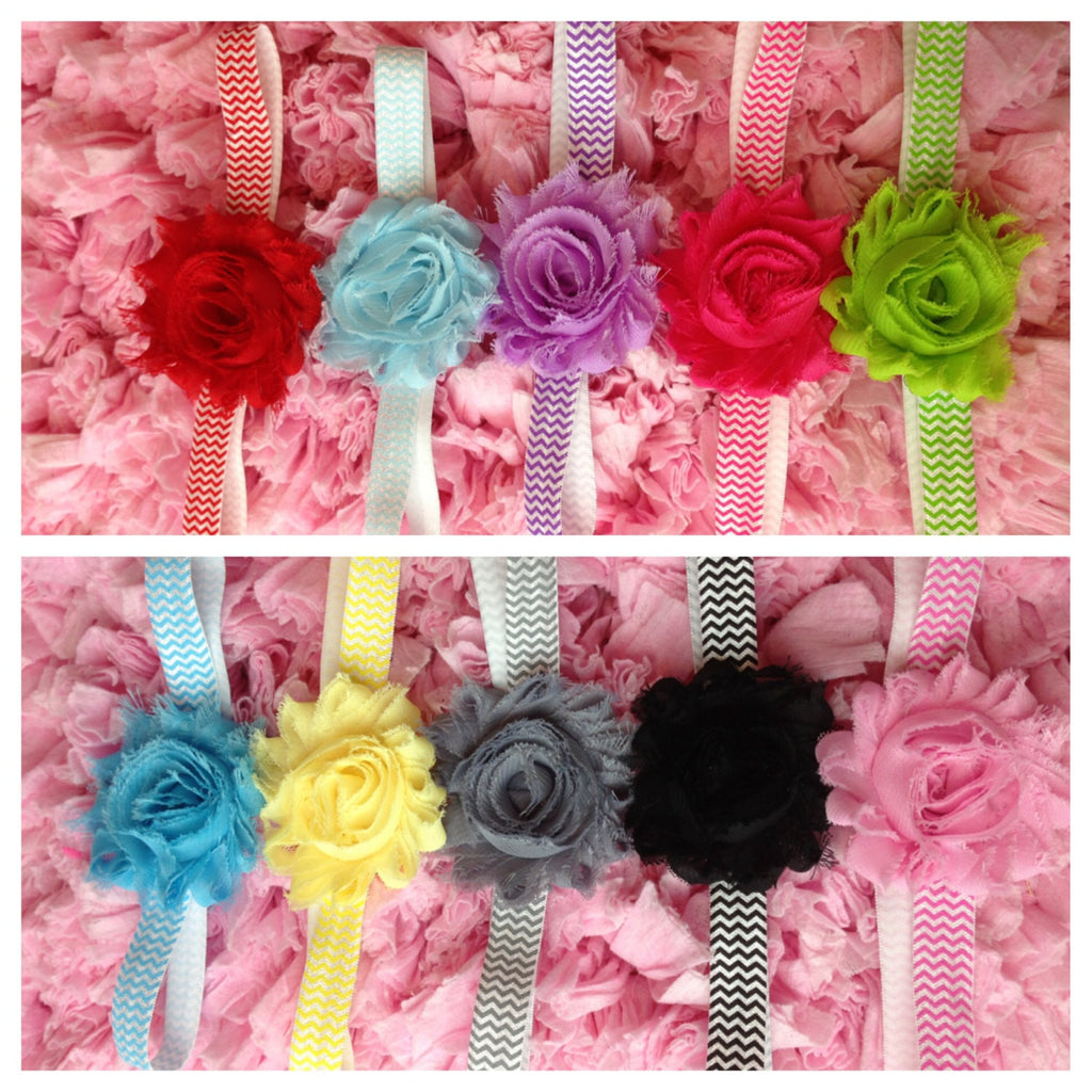 Headband set Newborn Baby Toddler Headband set  Headband gift set. Headbamd set. Shabby Rose Chevron set 10 headbands in SET great gift - Pretty's Bowtique