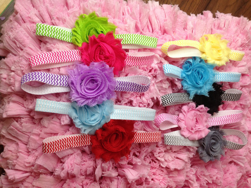 Headband set Newborn Baby Toddler Headband set  Headband gift set. Headbamd set. Shabby Rose Chevron set 10 headbands in SET great gift - Pretty's Bowtique