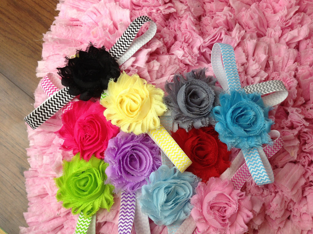 Headband set Newborn Baby Toddler Headband set  Headband gift set. Headbamd set. Shabby Rose Chevron set 10 headbands in SET great gift - Pretty's Bowtique