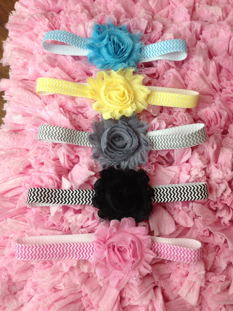 Headband set Newborn Baby Toddler Headband set  Headband gift set. Headbamd set. Shabby Rose Chevron set 10 headbands in SET great gift - Pretty's Bowtique