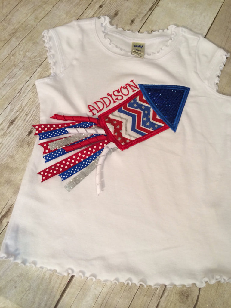 4th of july shirt Fourth of JULY applique shirt perfect for SUMMER Firecracker with ribbon - Pretty's Bowtique