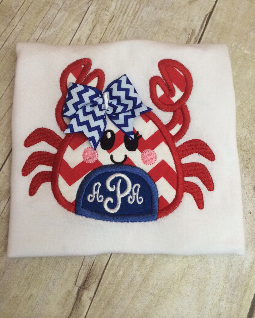 Girls summer monogram Crab shirt or bodysuit - Pretty's Bowtique