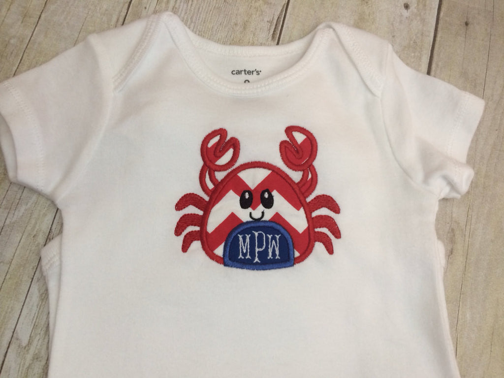 Boys Summer Beach shirt-- Boys Crab shirt-- Monogram Boys Shirt -- Monogram Boys summer crab shirt --Crab with Monogram perfect summer shirt - Pretty's Bowtique