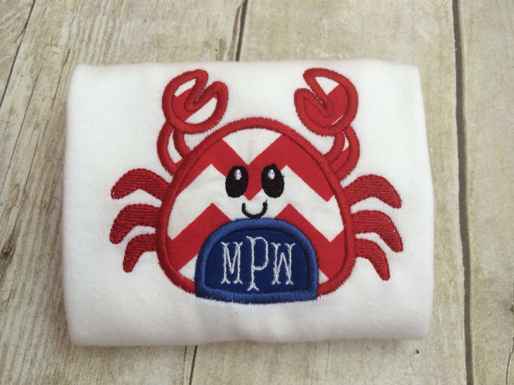 Boys Summer Beach shirt-- Boys Crab shirt-- Monogram Boys Shirt -- Monogram Boys summer crab shirt --Crab with Monogram perfect summer shirt - Pretty's Bowtique