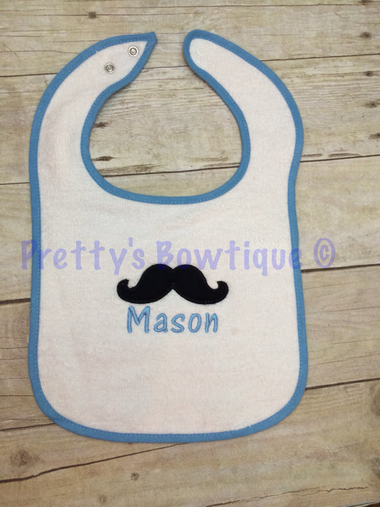 Mustache Bib~ Baby Boy Personalized Bib ~moustache bib ~  custom monogrammed bib ~ baby gift - Pretty's Bowtique