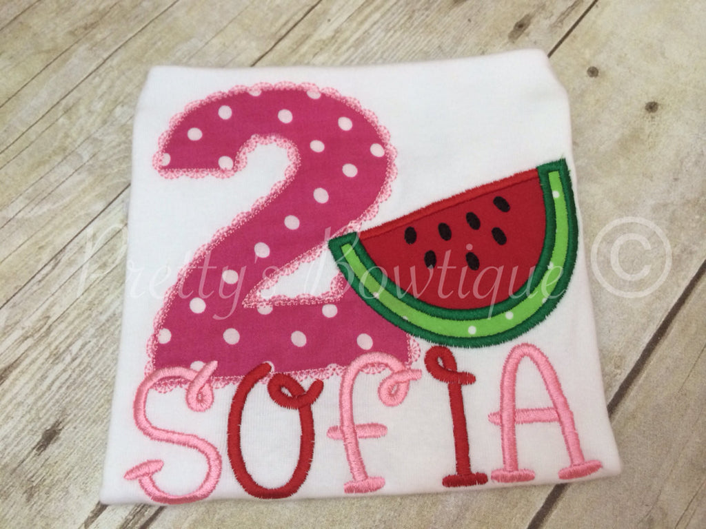 1st Birthday Watermelon Shirt-- Watermelon birthday shirt- watermelon applique shirt- girls birthday shirt-Summer Birthday shirt-- - Pretty's Bowtique