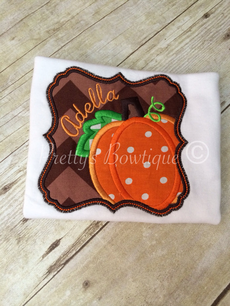 Girls Fall shirt -- Personalized Pumpkin Fall Shirt Can Customize fabrics and colors - Pretty's Bowtique
