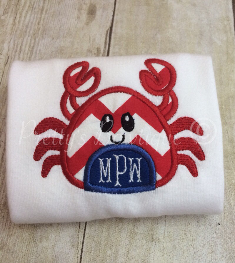 Boys Summer Beach shirt-- Boys Crab shirt-- Monogram Boys Shirt -- Monogram Boys summer crab shirt --Crab with Monogram perfect summer shirt - Pretty's Bowtique