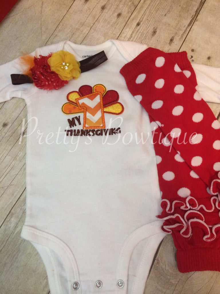 1st Thanksgiving shirt or bodysuit set legwarmers, and headband - Pretty's Bowtique