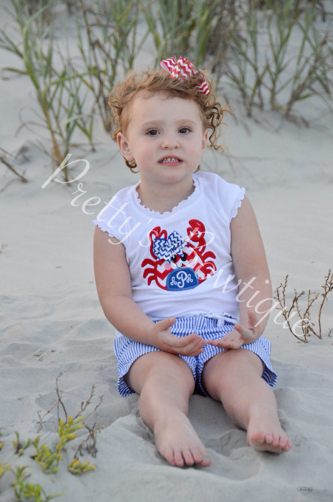 Girls summer monogram Crab shirt or bodysuit - Pretty's Bowtique