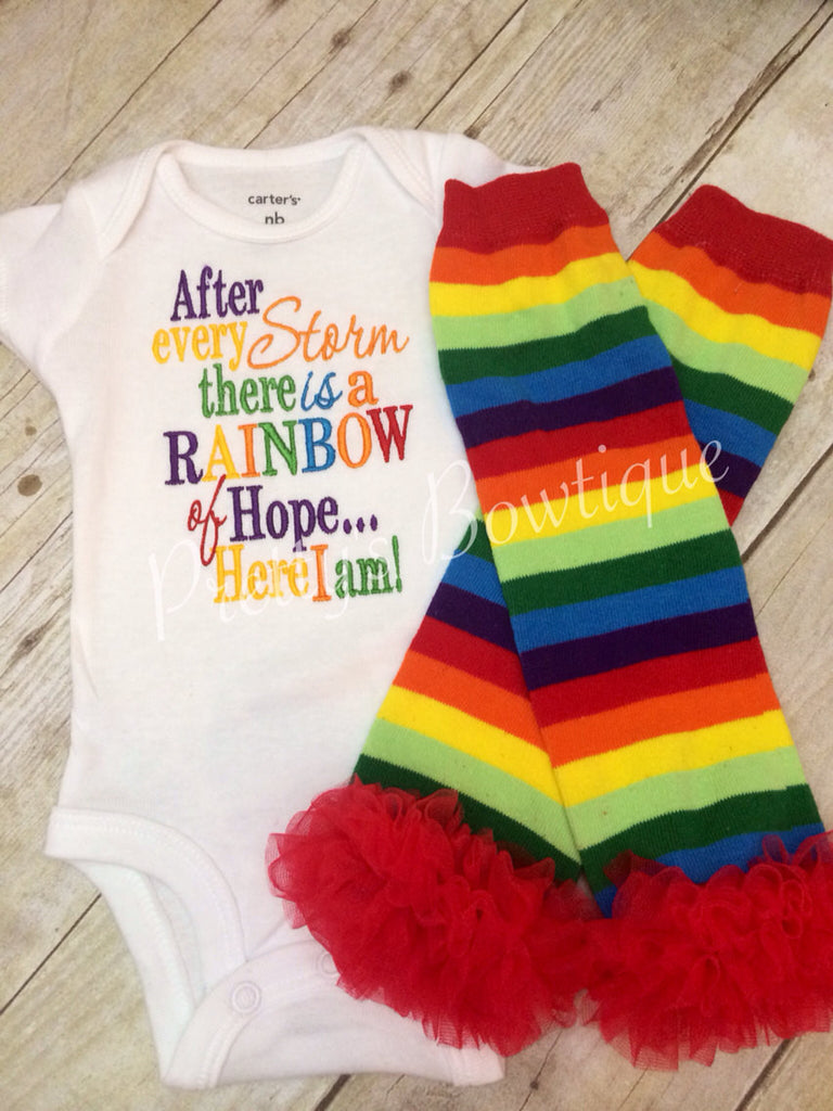 Rainbow Baby outfit  Bodysuit or shirt and matching ruffle legwarmers miracle baby - Pretty's Bowtique