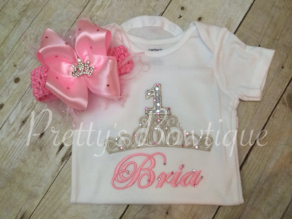 Princess Birthday outfit Bling Princess birthday shirt any age - SET Bow, tutu, and shirt - Pretty's Bowtique