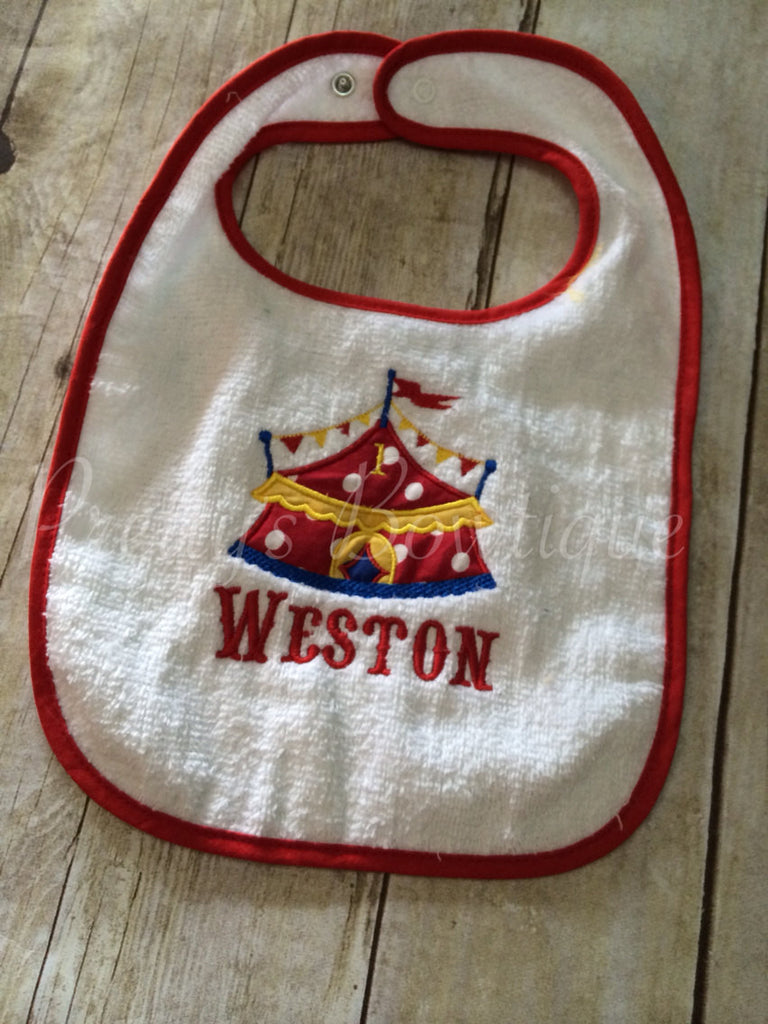 Birthday Circus bib~ Baby Boy Personalized Bib ~moustache bib ~  custom monogrammed bib ~ - Pretty's Bowtique
