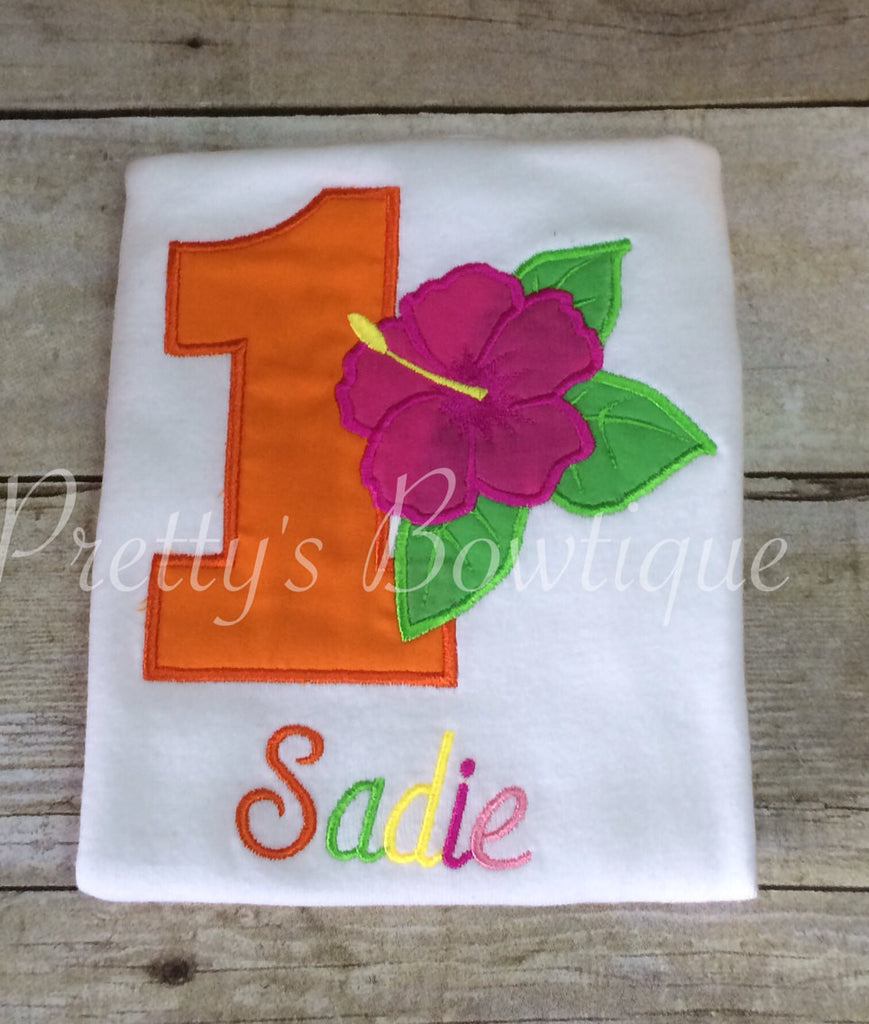 Hawaiian Luau Birthday Shirt any age or colors - Pretty's Bowtique