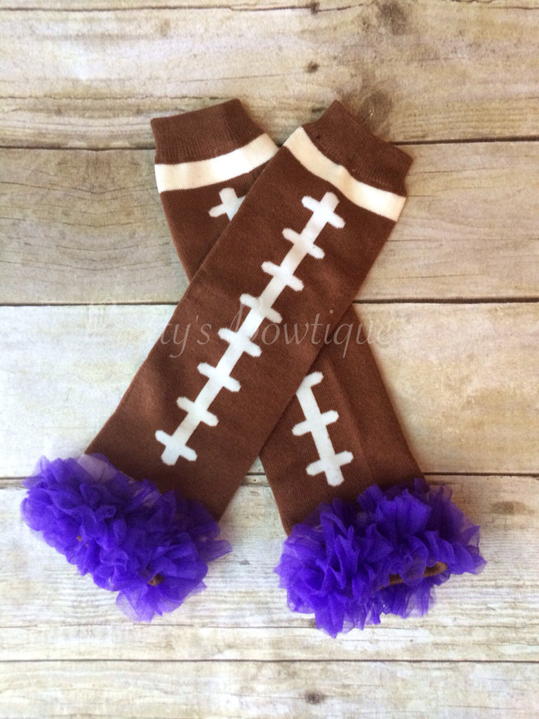 Purple Football Leg Warmers-Baby leg warmers/Photo Prop and ruffles Football Purple - Pretty's Bowtique