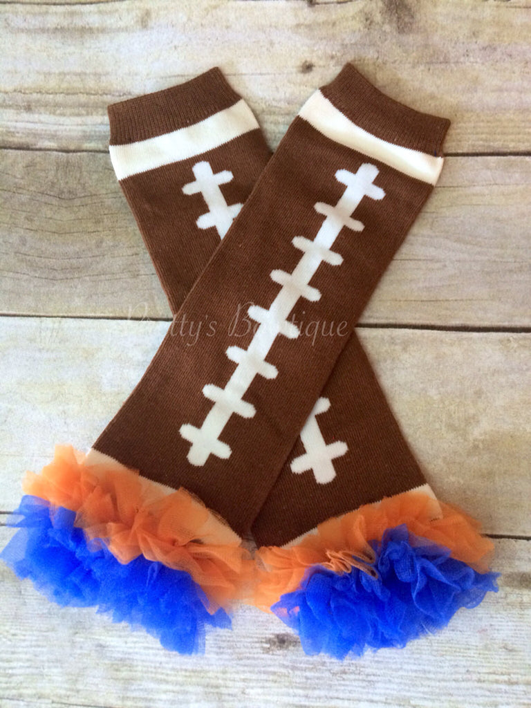 Leg Warmers-Baby leg warmers/Photo Prop and ruffles Football Orange and Blue - Pretty's Bowtique