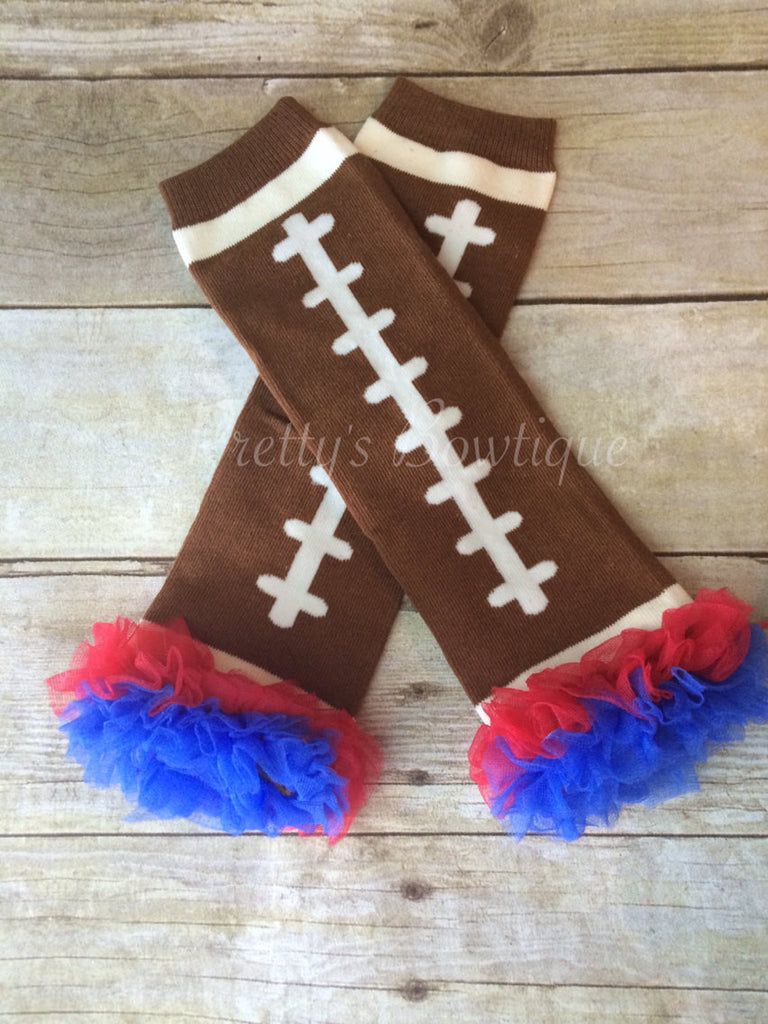 Leg Warmers-Baby leg warmers/Photo Prop and ruffles Football Blue/Red - Pretty's Bowtique
