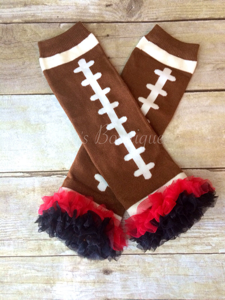 Football Leg Warmers Baby with Red and Black Ruffle - Pretty's Bowtique