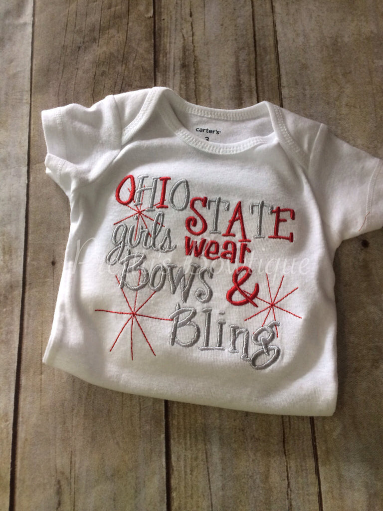 Girls Ohio State girls like bows and bling bodysuit or t shirt - Pretty's Bowtique