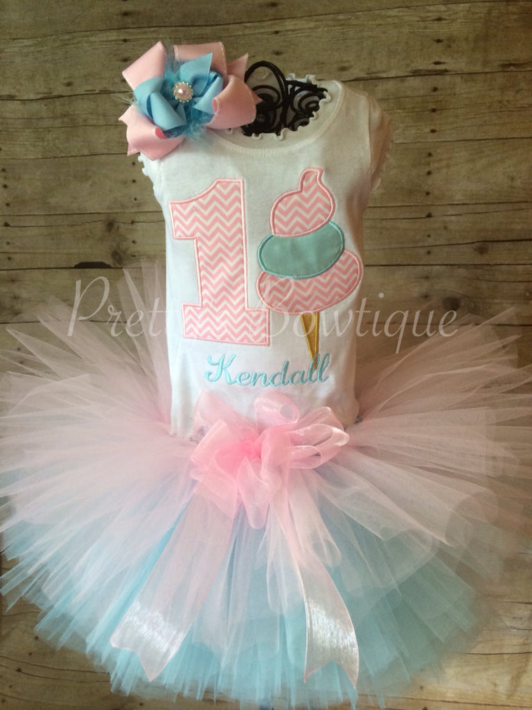 Deluxe Cotton Candy birthday set you can customize colors  Shirt, Tutu, & Bow - Pretty's Bowtique