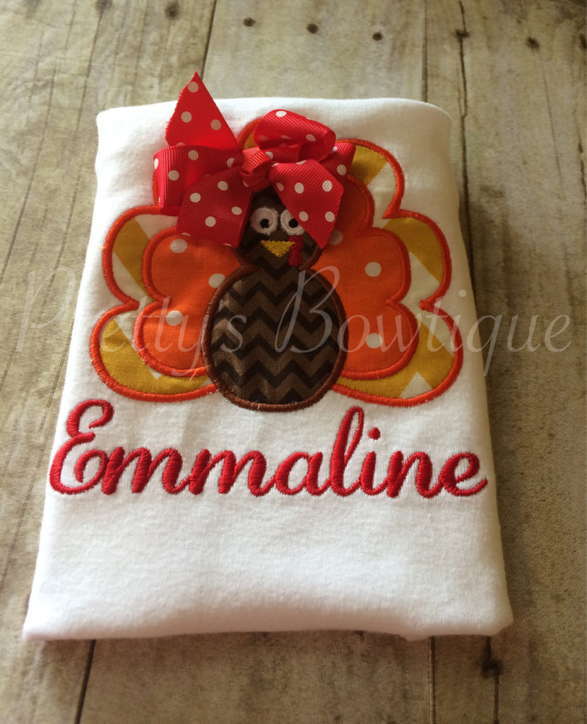Turkey Shirt for Girls or Baby Bodysuit – Sizes Newborn to XL Youth Personalized with Name - Pretty's Bowtique
