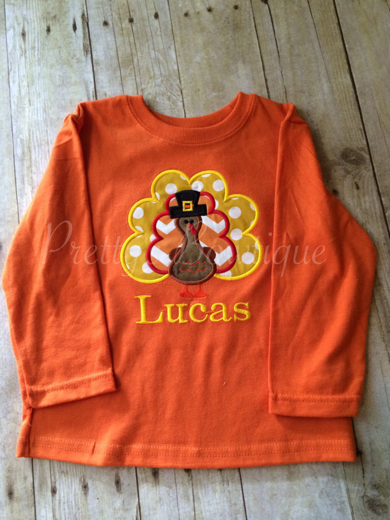 Thanksgiving babies , toddler, and children. boy TURKEY ORANGE SHIRT - Pretty's Bowtique