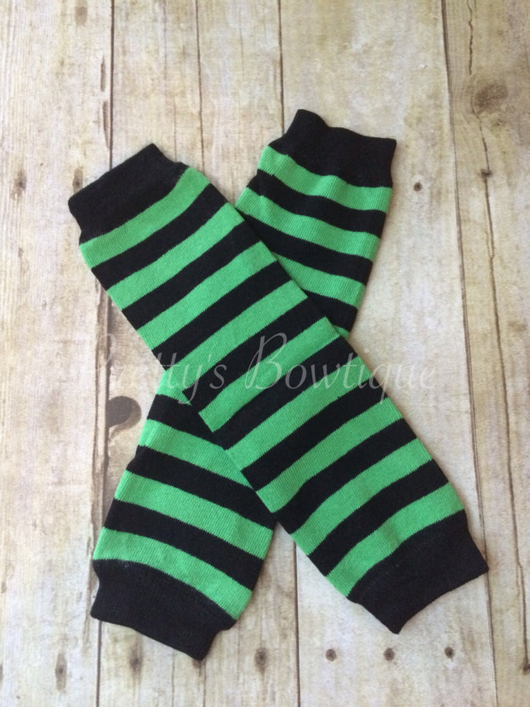 Green and Black Stripe Legwarmers - Pretty's Bowtique