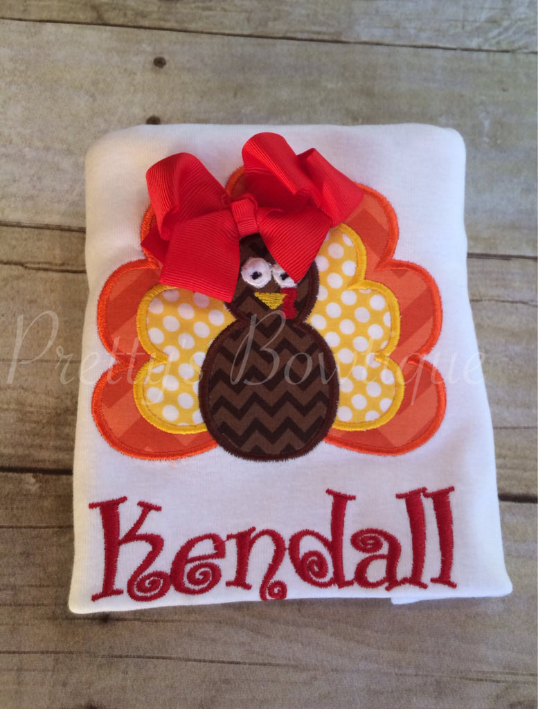 Turkey Time Girls Shirt or Baby Bodysuit Newborn to XL Youth Personalized with Name - Pretty's Bowtique