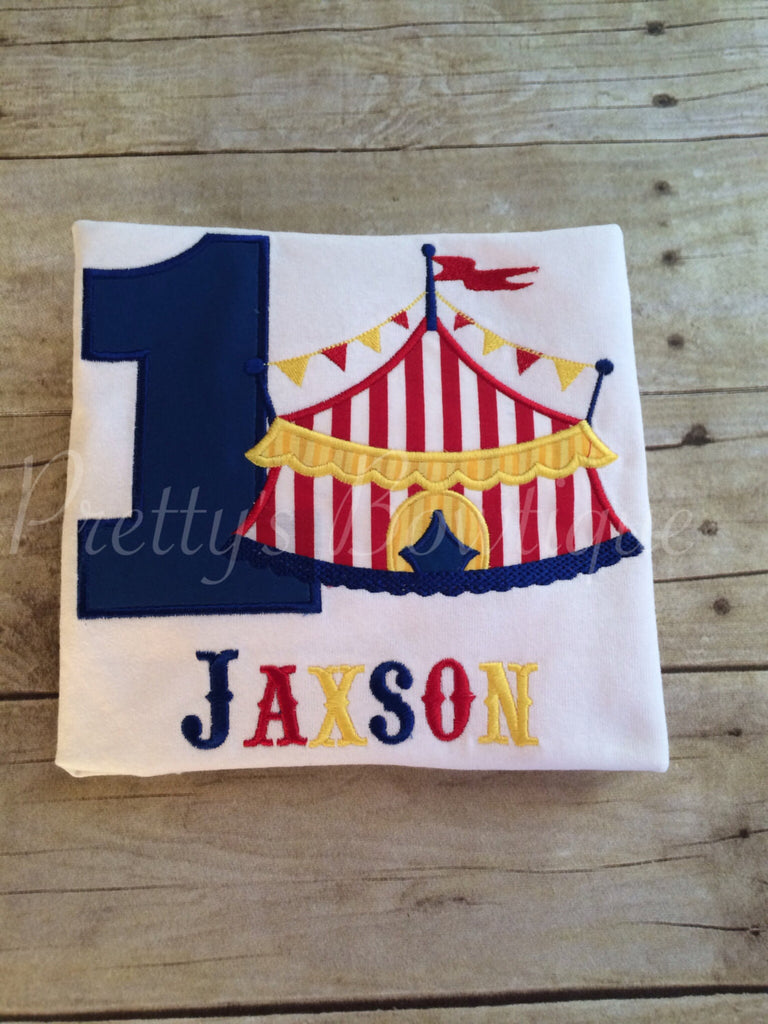 Circus Birthday Shirt Under the Big Top with Name & Age Embroidered – Sizes Newborn to Youth 12/14 - Pretty's Bowtique