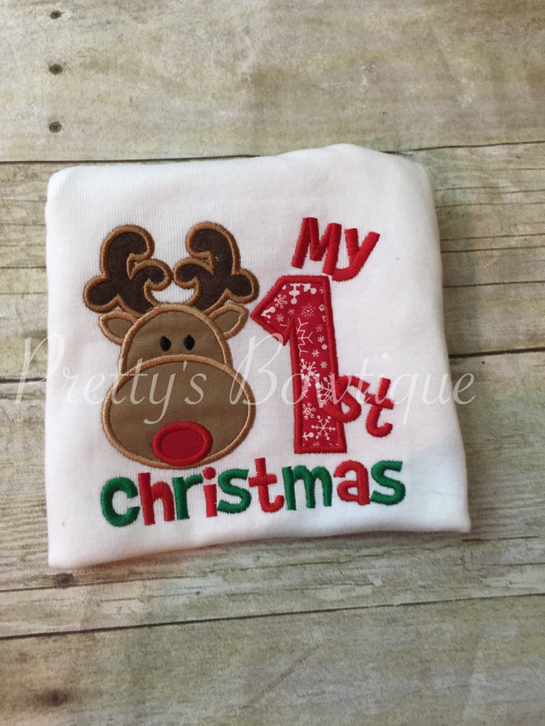 Babies 1st Christmas bosysuit or shirt -- My 1st Christmas Baby bodysuit or shirt Babies 1st Christmas Shirt Reindeer - Pretty's Bowtique