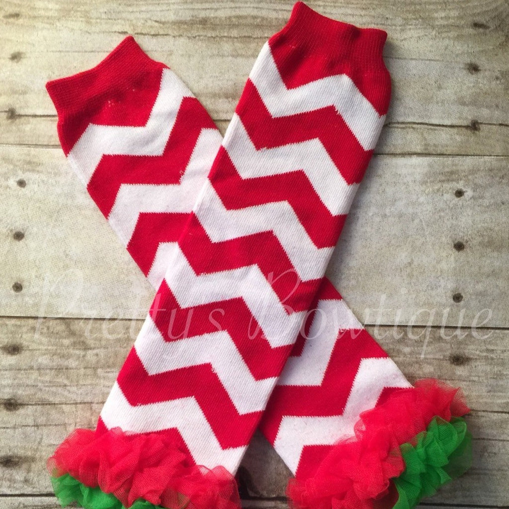 Christmas Leg Warmers-Baby leg warmers/Photo Prop Chevron with ruffles - Pretty's Bowtique