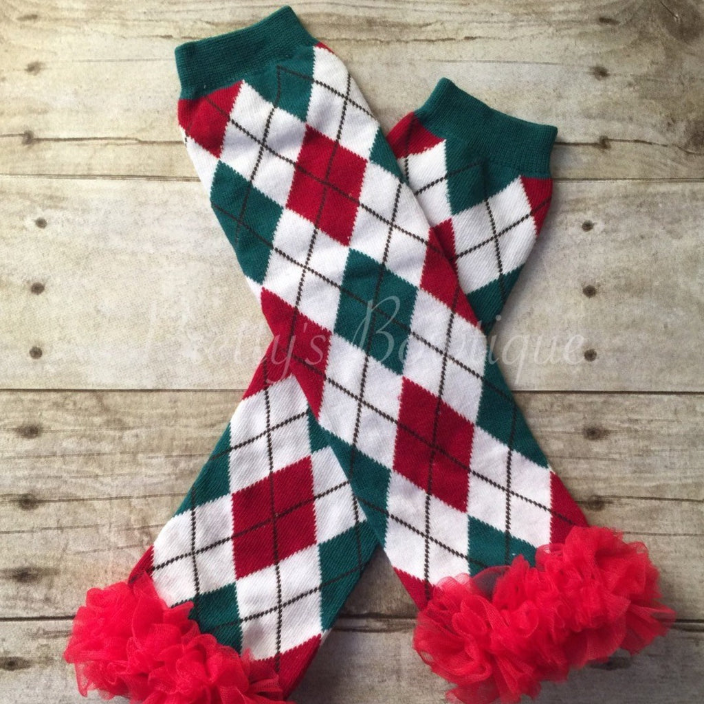 Infant Leg Warmers for Christmas in Red, Green and White Argyle - Pretty's Bowtique