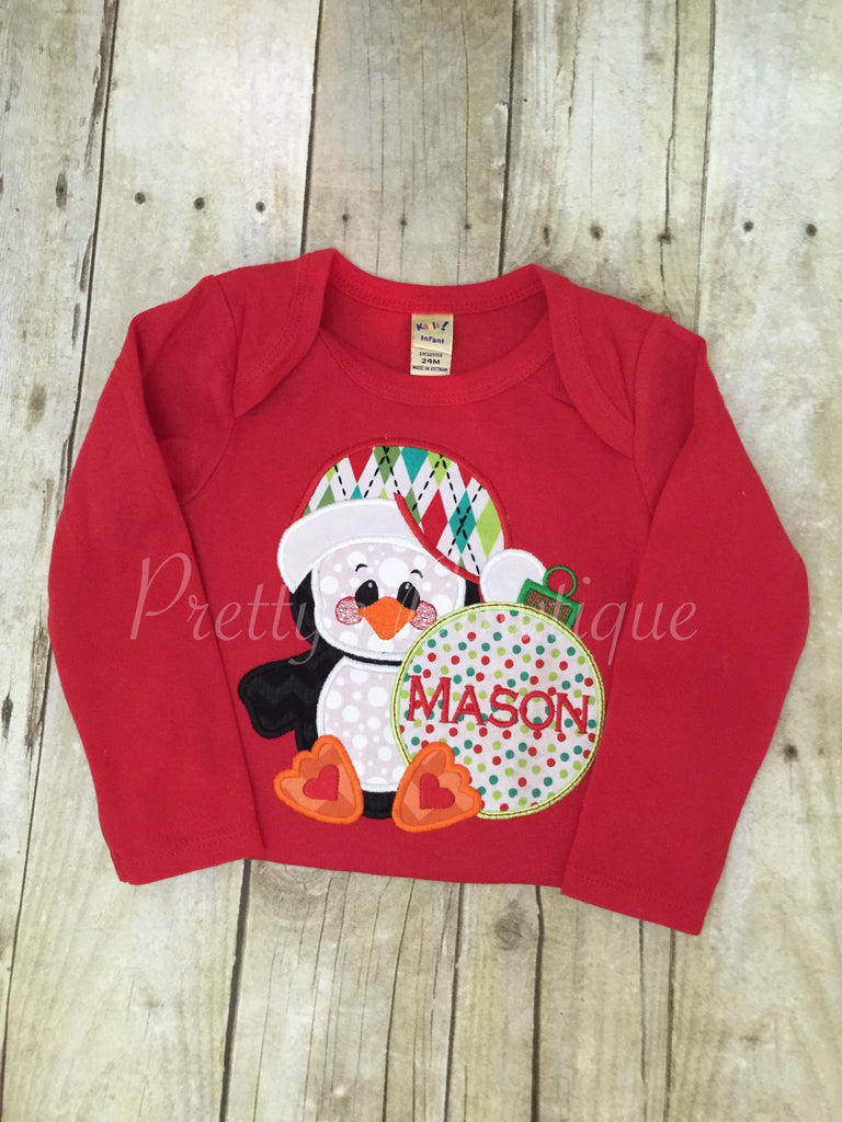 Santa Penguin Shirt Monogrammed with Name – Bodysuit or Shirt Sizes 3 Months to 14 Years - Pretty's Bowtique