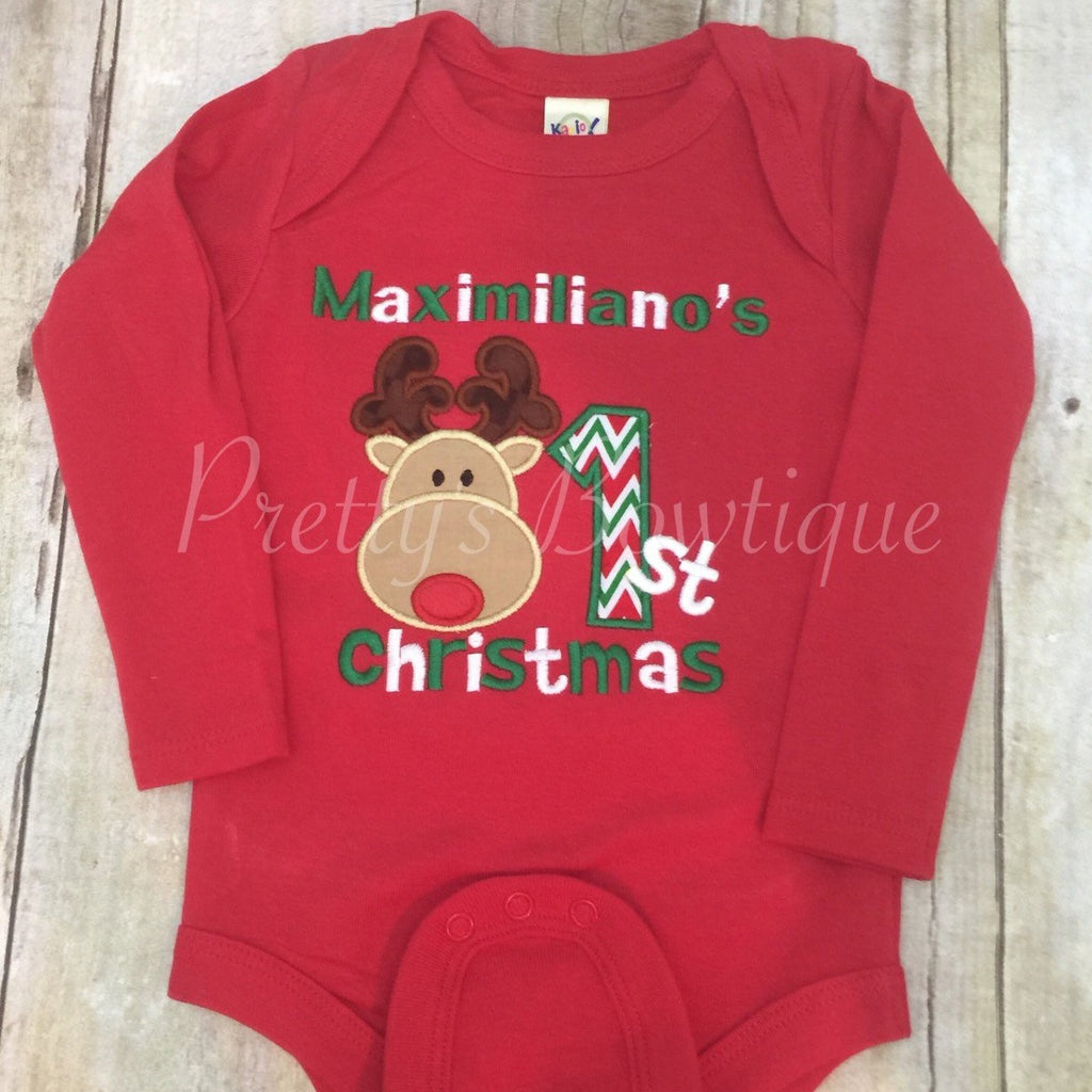 Baby 1st christmas shirt or bodysuit - Personalized 1st Christmas shirt Reindeer 1st Christmas - Pretty's Bowtique