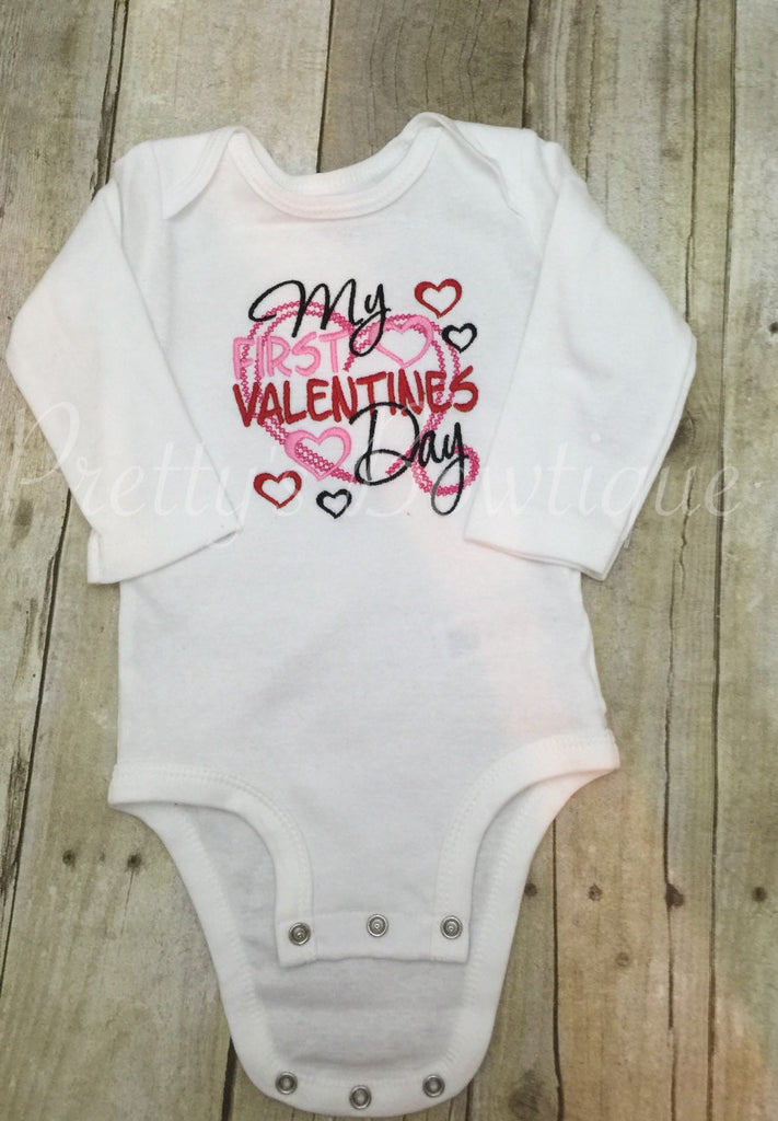 Baby girl My first Valentine's Day bodysuit or shirt - Valentine's Shirt 1 st Valentine's Day - Pretty's Bowtique