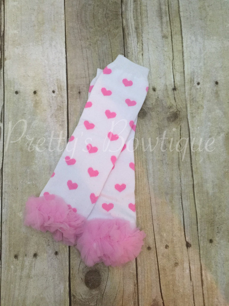 Baby girl Valentines legwarmers -- Pink Heart legwarmers girls pink and white heart Legwarmers - Pretty's Bowtique