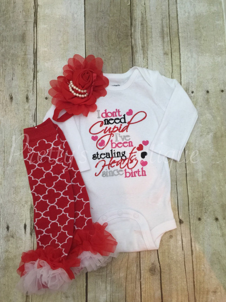 Girls Valentine's Shirt or bodysuit, headband and legwarmers Stealing Hearts since birth - Pretty's Bowtique