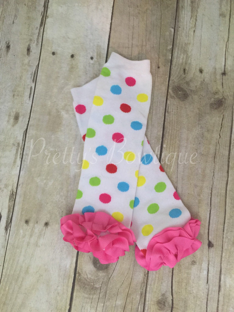 Leg Warmers-Baby leg warmers/Photo Prop Multi color bright  NEON dots ribbon ruffle - Pretty's Bowtique