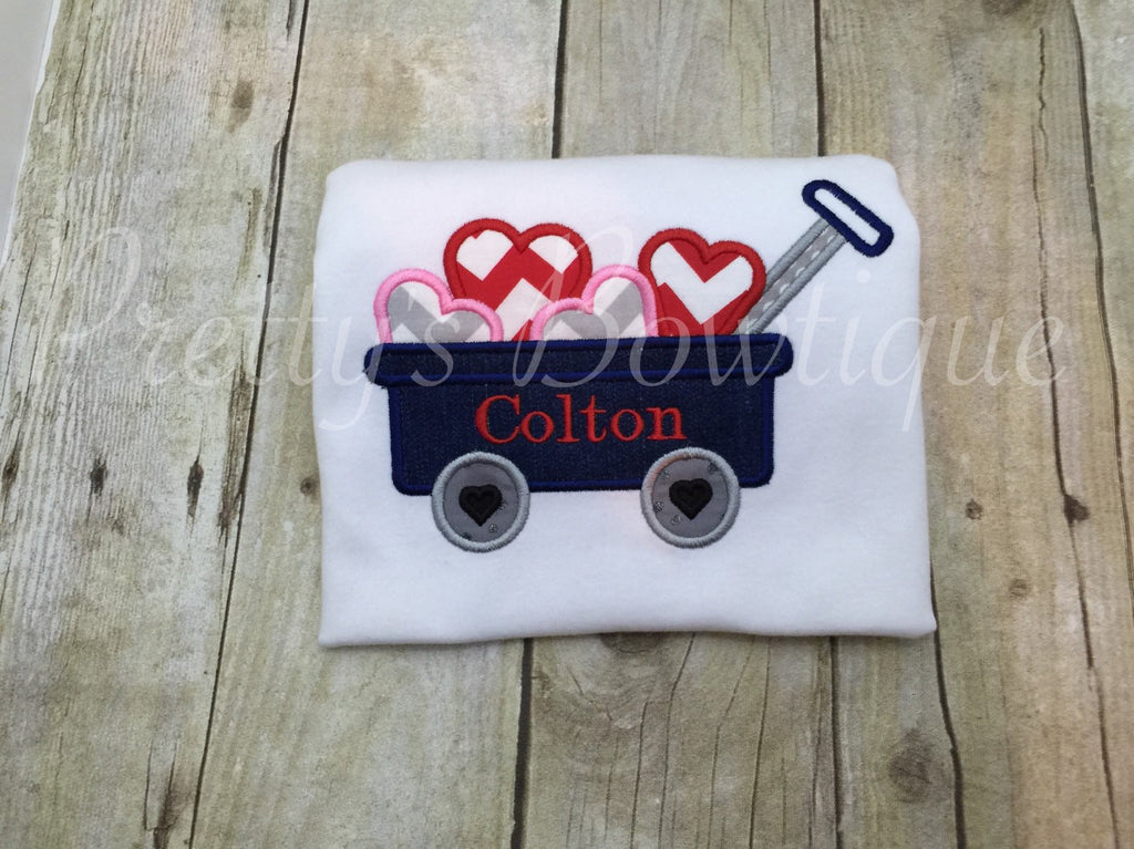 Valentine's Day Boys wagon hearts shirts. Personalized boys Valentines Day shirt. BOY Valentine's Wagon of LOVE - Pretty's Bowtique