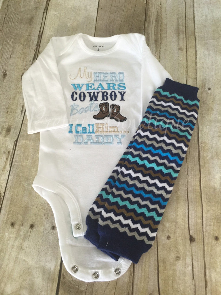 My hero wears cowboy boots shirt and legwarmers - Pretty's Bowtique