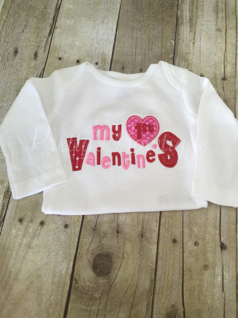 My first Valentine's Day shirt applique embroidery  Valentine's Shirt 1 st Valentine's Day - Pretty's Bowtique