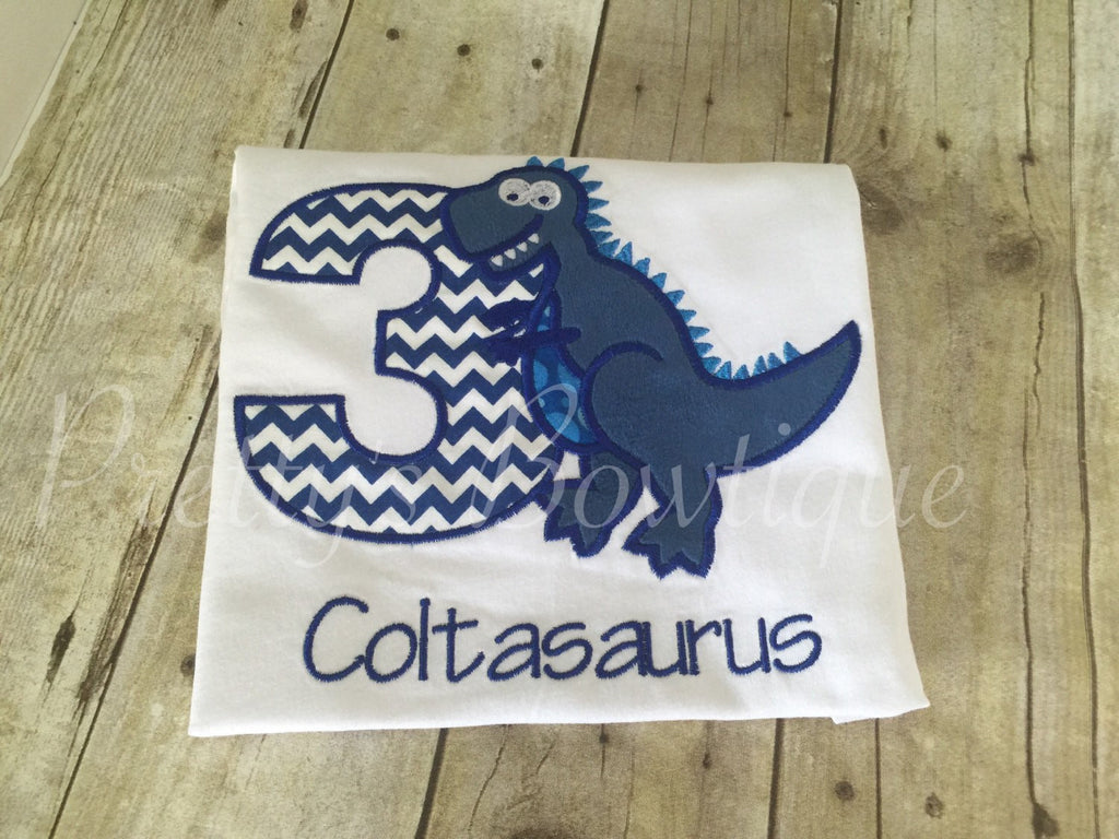 Dinosaur Birthday Shirt any age you can pick colors and fabrics - Pretty's Bowtique