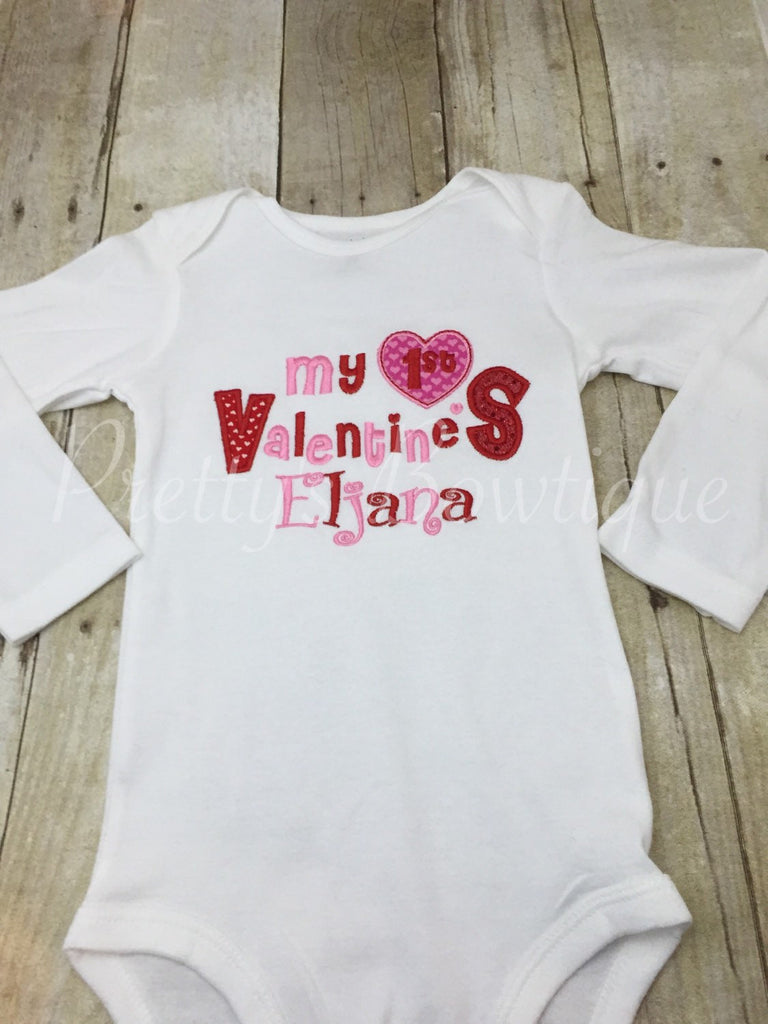 My first Valentine's Day shirt applique embroidery  Valentine's Shirt 1 st Valentine's Day - Pretty's Bowtique