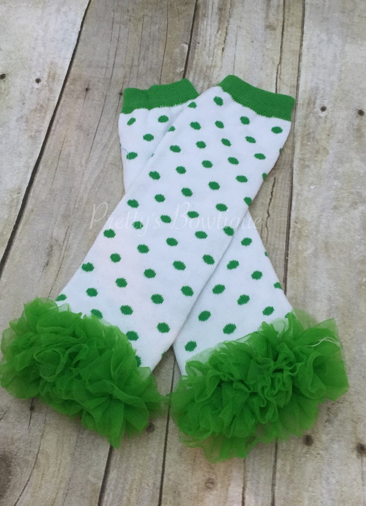 Green polka dot Leg Warmers-Baby leg warmers/Photo Prop Stripe RUFFLE St. patricks day - Pretty's Bowtique