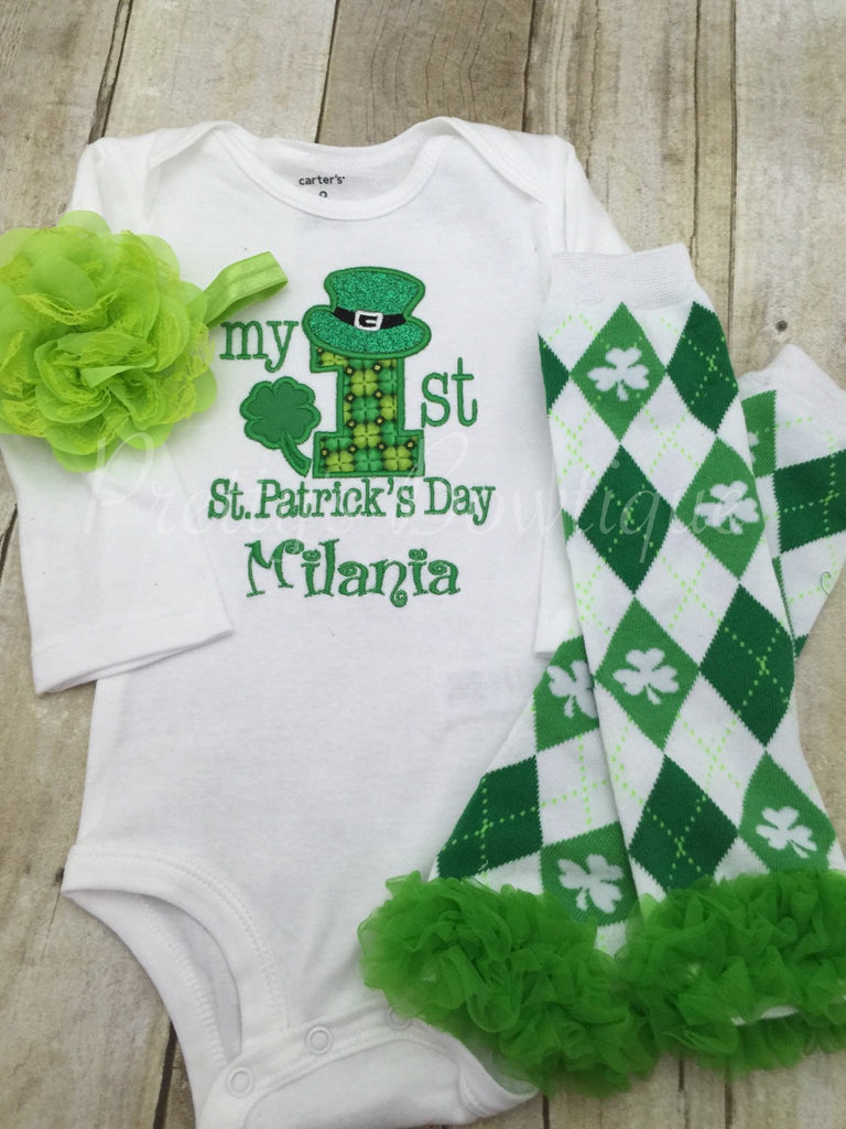 My 1st St. Patrick's Day shirt outifit St. Patricks outfit shirt, headband, and legwamers - Pretty's Bowtique