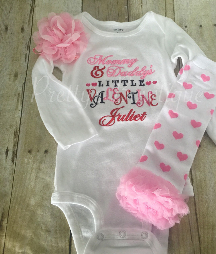 Mommy and Daddy's little Valentine Valentine's outfit shirt, headband, and legwarmers - Pretty's Bowtique