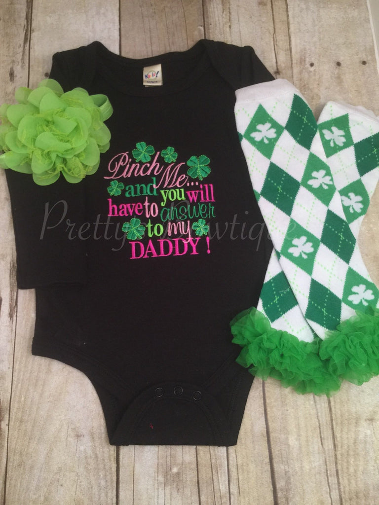 1st St. Patricks day outfit My 1st St. Patrick's Day shirt outifit St. Patricks outfit shirt, headband, and legwamers - Pretty's Bowtique